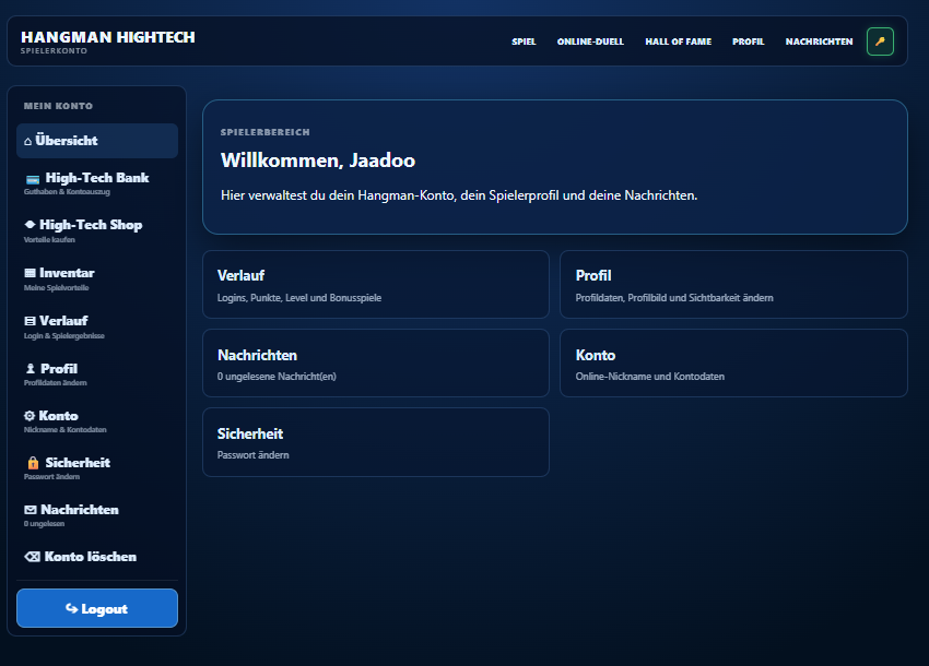 Live-Screenshot Spielerbereich