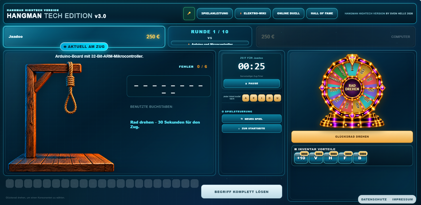 Live-Screenshot Hangman Spieloberfläche