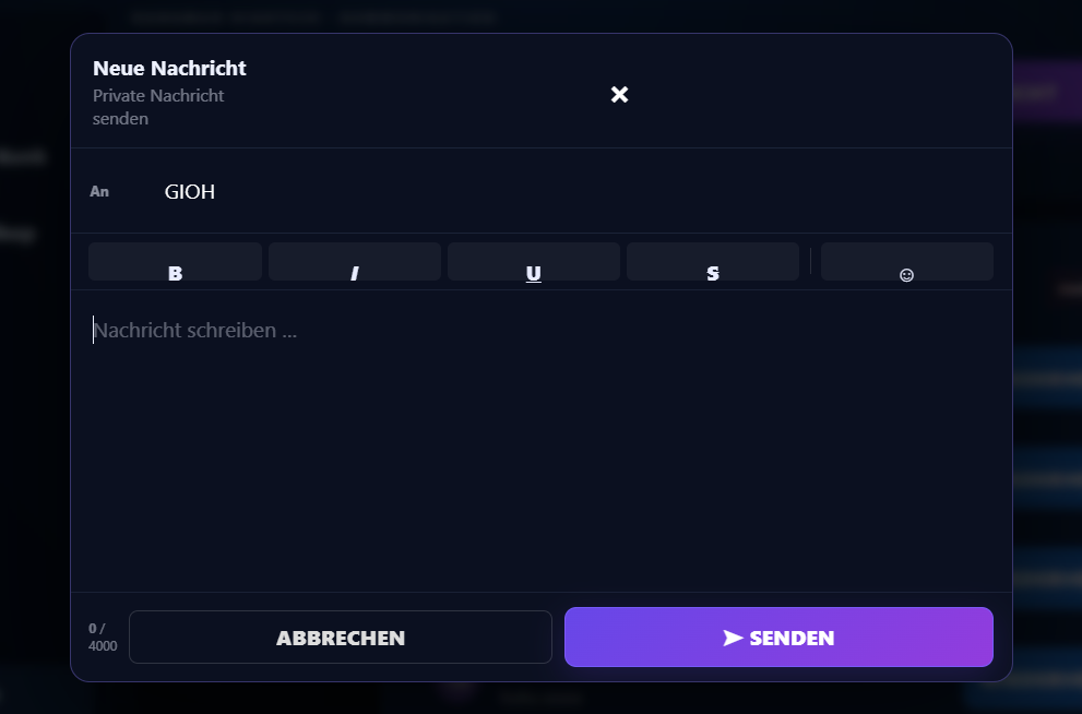 Live-Screenshot neue private Nachricht