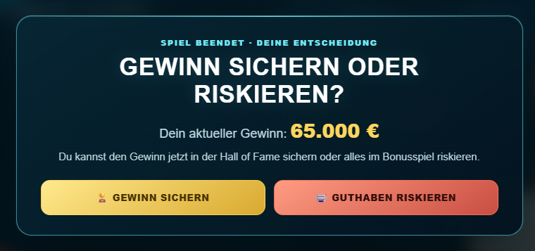Live-Screenshot Gewinn sichern oder riskieren