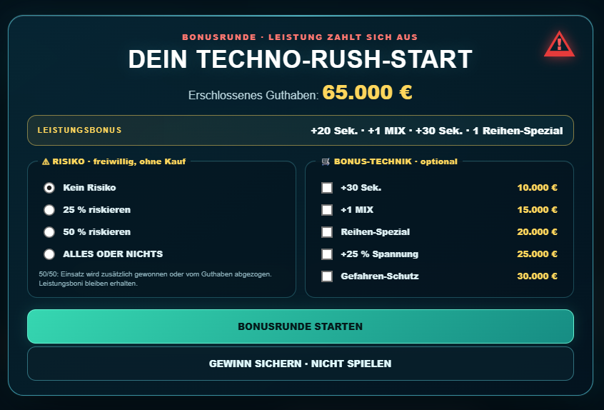 Live-Screenshot TECHNO RUSH Start